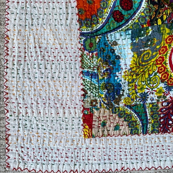 Stunning Handmade Kantha Patchwork Quilt Blanket Lightweight Cotton Floral Twin - Picture 4 of 8